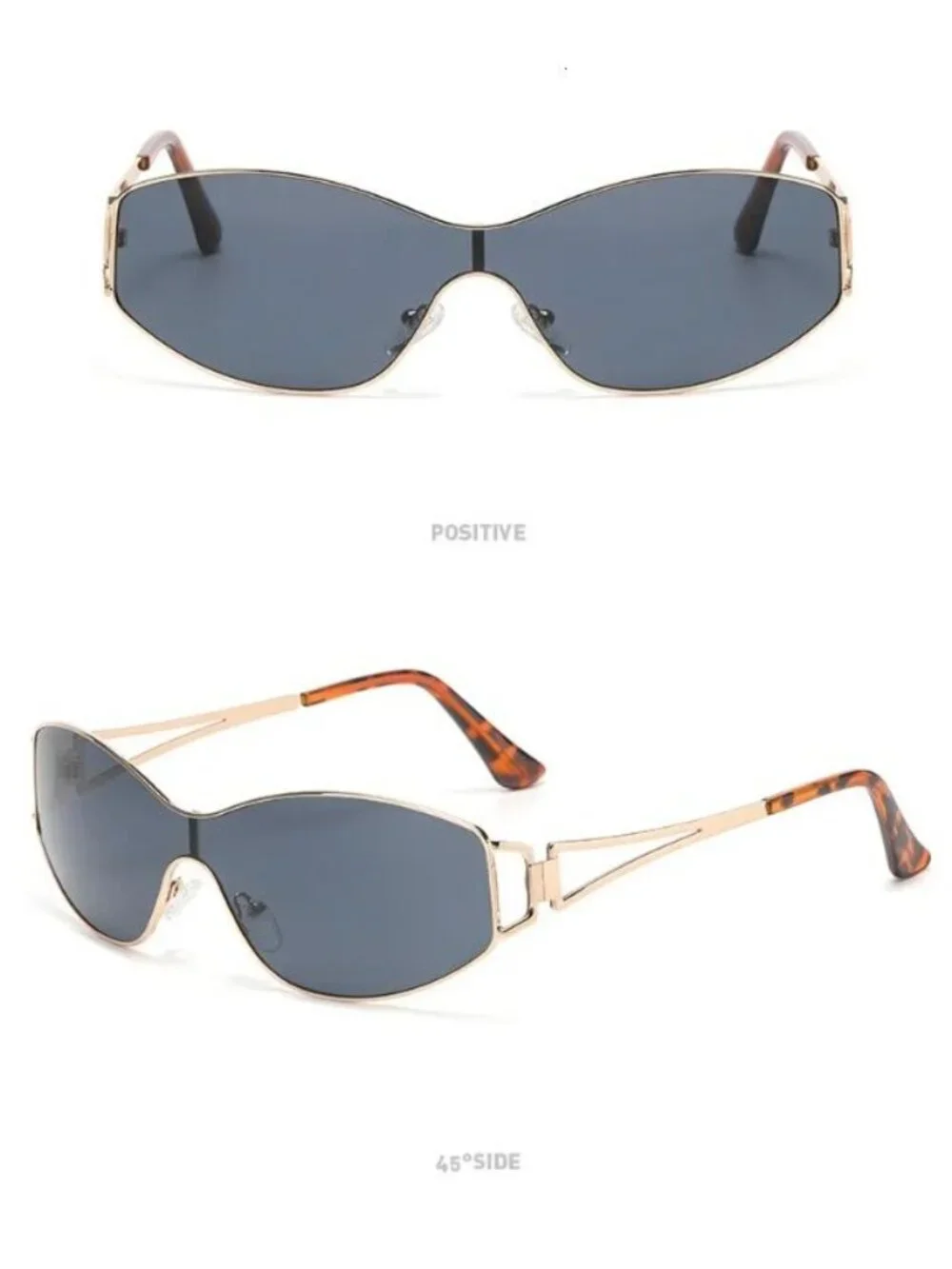 Retro Unisex Gold Frame Grey Lenses Sunglasses W/ Tortoise Shell Temples